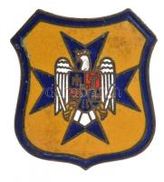 Románia 1939. Vasgárda zománcozott fém jelvény, hátoldalán 337131 sorszám (31x33mm) T:2 /  Romania 1939. Iron Guard (Garda de fier) enamelled metal badge with 337131 serial on reverse (31x33mm) C:XF