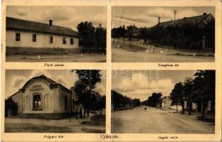 1941 Újkécske (Tiszakécske), parti iskola, Templom tér, Sugár utca, Polgári kör (fa)
