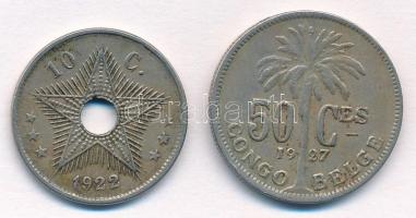Belga-Kongó 1922. 10c Cu-Ni + 1927. 50c Cu-Ni T:2,2- Belgian Congo 1922. 10 Centimes Cu-Ni + 1927. 50 Centimes Cu-Ni C:XF,VF Krause KM#18, KM#22