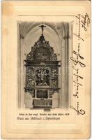 1908 Szászsebes, Mühlbach, Sebesul Sasesc, Sebes; Altar in der evgl. Kirche aus dem Jahre 1418 / Evangélikus templom oltára 1418-ból / Lutheran church, altar  (fl)