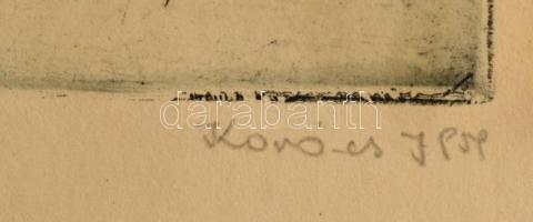 Kovács Júlia (1924-2007): Kordélyosok. Rézkarc, papír-karton, foltos,hullámos, 19×29 cm