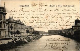 1905 Nagyvárad, Oradea; Sebes-Körös folyó, híd, zsinagóga / Crisul Repede / river, bridge, synagogue (EK)