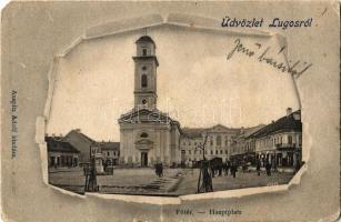 1903 Lugos, Lugoj; Fő tér, templom, üzletek. Kiadja Auspitz Adolf / main square, church, shops (Rb)