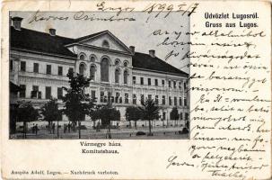 1899 Lugos, Lugoj; Komitatshaus / Vármegyeháza. Kiadja Auspitz Adolf / county hall (szakadás / tear)