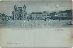 1898 Temesvár, Timisoara; Losonczy tér, templom, üzletek / square, church, shops (ázott / wet damage)