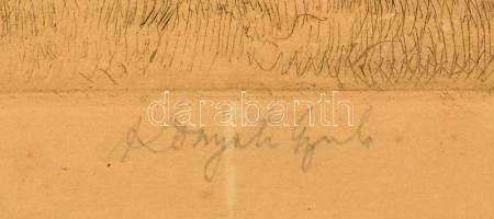 Komjáti-Wanyerka Gyula (1894-1958): Rőzseszedő. Színezett rézkarc, papír, jelzett, foltos, 37×26 cm