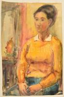 Temesváry Aranka (?-): Ülő nő. Akvarell, papír, jelzett, 42×30 cm