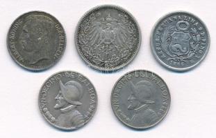 5db-os vegyes külföldi ezüstpénz tétel, közte Belgium 1911. 50c Ag; Német Birodalom 1906G 1/2M Ag T:...