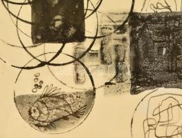 Lázár Sándor (?-?): Jelek.Tus, papír, jelzett, üvegezett keretben 29×25 cm