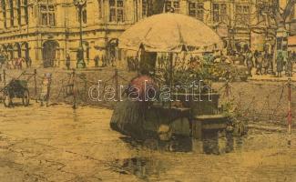 Robert Kasimir (1914-2002): A Bécsi Állami Operaház (1954). Színezett rézkarc, papír, jelzett, üvege...