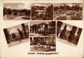 1949 Harkány, gyógyfürdő részletek, medence, park, fürdőzők (EK)