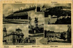 1948 Sárvár, Vasútállomás, park, Fő tér, Hősök szobra, emlékmű (EK)