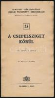 1934 Budapest székesfőváros iskolai kirándulóvonatai  két kötete (6.,25.):  Debrecen. A Hortobágy. Bp., 1934, Bp. házinyomdája, 16 p.+ 3 térkép. Kiadói papírkötés, kissé szakadt borítóval, kissé foltos, egy kijáró térképpel. + Dr. Bodnár Gyula: A Csepelsziget körül. Bp., 1934, Bp. házinyomdája, 16 p. Papírkötésben, borító nélkül.