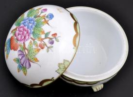 Herendi Viktória mintás lábas bonbonier, kézzel festett, jelzett, apró kopásokkal, d:9,5 cm, m:8,5 c...