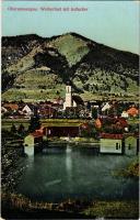 Oberammergau, Weiherbad mit Aufacker / general view, pond (worn corners)