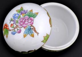 Herendi Viktória mintás bonbonier, kézzel festett, jelzett, apró kopásokkal, d:9 cm, m:7 cm