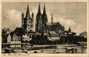 Köln, Cologne; Rheinansicht, Rathaus, St. Martin, Stapelhaus, Dom / river, ships, cathedral, church, town hall
