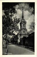 Érsekújvár, Nové Zámky; utca, templom / church, street + 1938 Érsekújvár visszatért So. Stpl (EK)