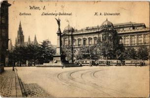 Vienna, Wien, Bécs I. Rathaus, Liebenberg-Denkmal, K. k. Universitat / town hall, monument, university (Rb)