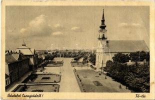 1941 Csongrád, Fő tér, Római katolikus templom. Bózvári kiadása (EB)