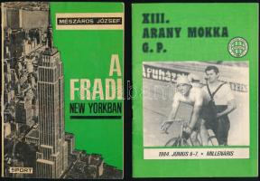 cca 1960 Fradi, Ferencváros tétel: XIII. Arany mokka GP. kerékpárveseny füzet, 2 csapatfotó, Mészáros József: A Fradi New Yorkban.