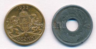 1933. "BSZKRT / Kisszakaszjegy" Cu + Budapest 1943. "BSZKRT / Váltójegy" Zn T:1-...