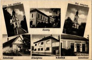 1951 Nágocs, Római katolikus és református templom, Hangya szövetkezet üzlete, községháza, Zichy kastély (EK)