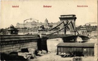 1924 Budapest, Lánchíd, háttérben a királyi vár, pesti rakpart (EK)