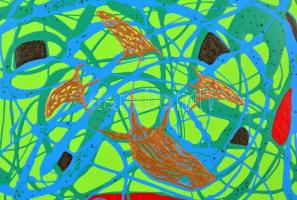 Barabás Roland (1976-): Dimenziók. Akril, vászon, jelzett, 50×70 cm