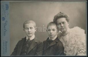 cca 1920 Anya két gyermekével Uher Ödön fotója 11x16,5 cm