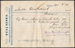 1905 Reiss Henrik bútorszállító fejléces számla