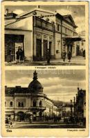 1944 Dés, Dej; Vármegyei színház, Hungária szálloda, automobil / county theater, hotel, automobiles (gyűrődés / crease)