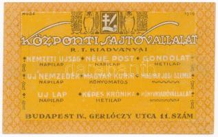 Budapest 1919. 20f "Központi Sajtóvállalat R.T." T:I,I- 
Hungary / Budapest 1919. 20 Fill...