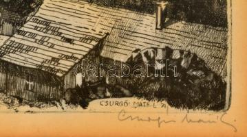 Csurgói Máté Lajos (1931-2001): Dunakanyar (Visegrád 1971) Rézkarc, papír, jelzett, üvegezett keretb...