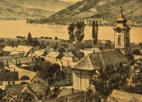 Csurgói Máté Lajos (1931-2001): Dunakanyar (Visegrád 1971) Rézkarc, papír, jelzett, üvegezett keretb...