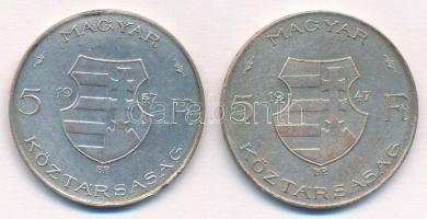 1947. 5Ft Ag "Kossuth" (2x) T:2- Adamo F8.1