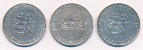 1947. 5Ft Ag "Kossuth" (3x) T:2-,3 Adamo F8.1