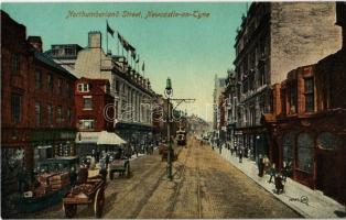 Newcastle-on-Tyne, Northumberland Street, shops, tram