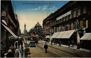 Newcastle-on-Tyne, Grainger Street; The Pineapple Grill, Simpsons Continental Restaurant, The Grainger Picture House, Dudd & Co. Hat Makers, tram, automobile