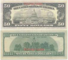 DN "Színházi kellék" feliratú 50$ + 100$ bankjegy másolatok T:I