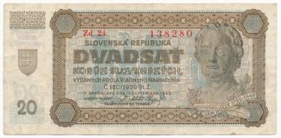 Szlovákia 1942. 20K T:III Slovakia 1942. 20 Korun C:F