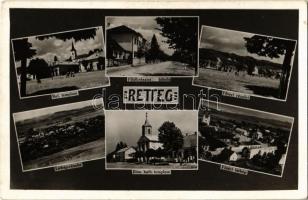 1941 Retteg, Reteag; Református templom, Fő út, iskola, Fő tér, Római katolikus templom / Calvinist church, main street, main square, Catholic church. photo