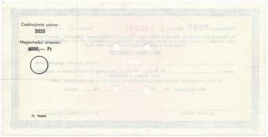 ~1970. "Országos Takarékpénztár" csekk 4000Ft-ról, kitöltetlen, lyukasztással érvénytelení...