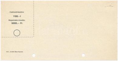 ~1970. "Országos Takarékpénztár" csekk 5000Ft-ról, kitöltetlen, kézi "MINTA" jel...