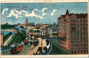 Warsaw, Warszawa, Warschau; Neu Zjazd / Nowy Zjazd / street, trams + K.u.K. Autotrainkolonne Klosterneuburg No. 35.
