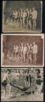 cca 1930-1932 Budapest, strandozók a Széchényi fürdőben, 14 db fotó, a hátoldalakon részben feliratozva, 9x11 cm és 8x5 cm közötti méretben