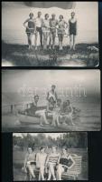 1928 Egy forró balatonlellei nyár emlékei, 3 db fotó, a hátoldalon feliratozva, 5x8 cm és 4x6 cm