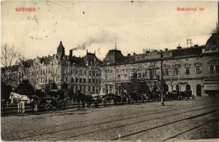 1915 Szeged, Széchenyi tér, Weber üzlete, Temetkezési Intézet, hintók. Alth Lajos üzlete (szakadás / tear)