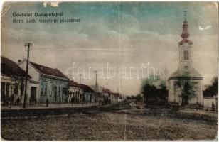 1918 Dunapataj, Római katolikus templom, piac tér, üzletek. Kiadja Faragó Gergely (fa)