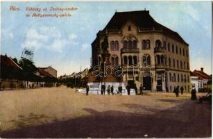 1911 Pécs, Rákóczi út, Zsolnay szobor és Mattyasovszky palota. Jurányi és társa kiadása